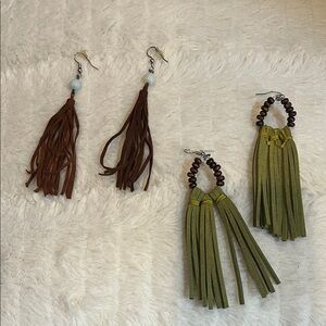 2 pairs Brown and Green Tassel Earrings Set